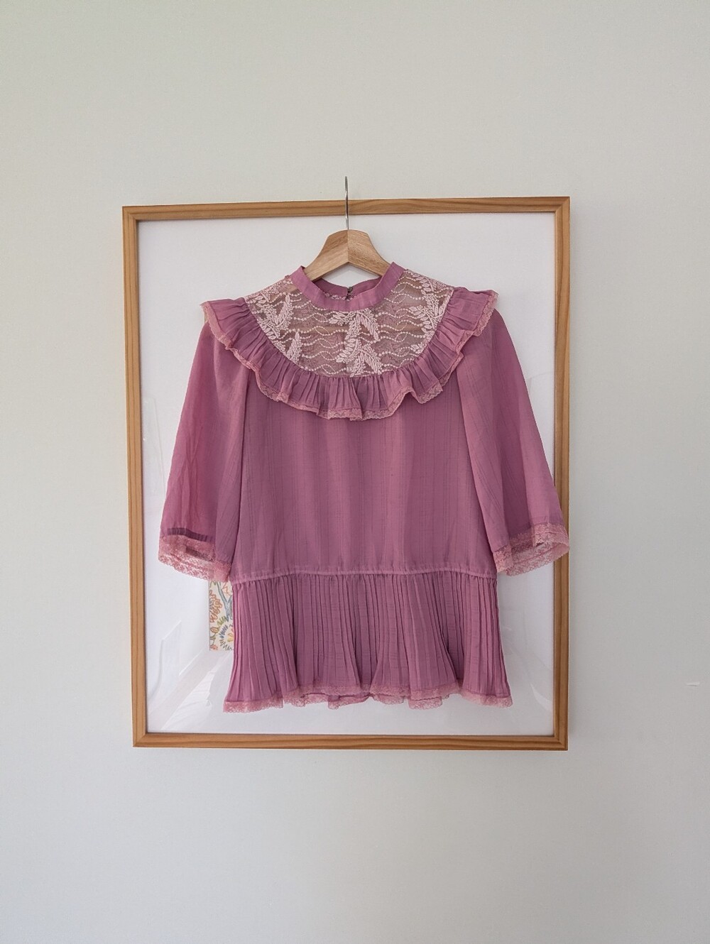 Vintage 70s Lace Pleated Blouse